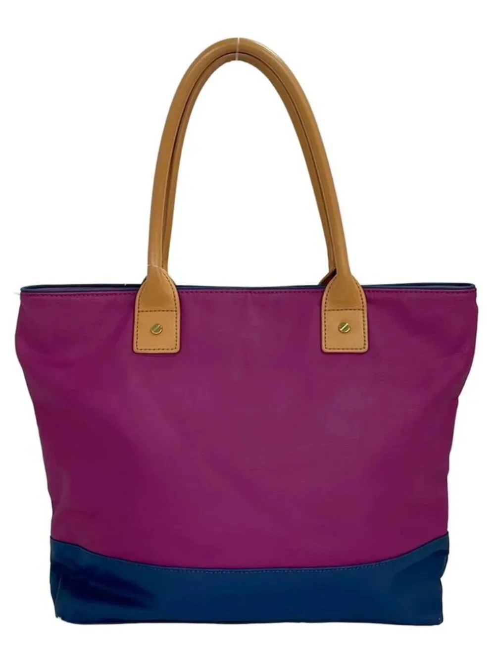 TORY BURCH Purple Navy Beige Coated Canvas Leather Tote Bag